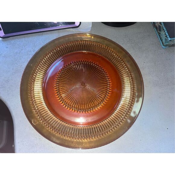 Vintage Jeannette Marigold Sunburst platter 13” flawless cookies burst! - Picture 12 of 16